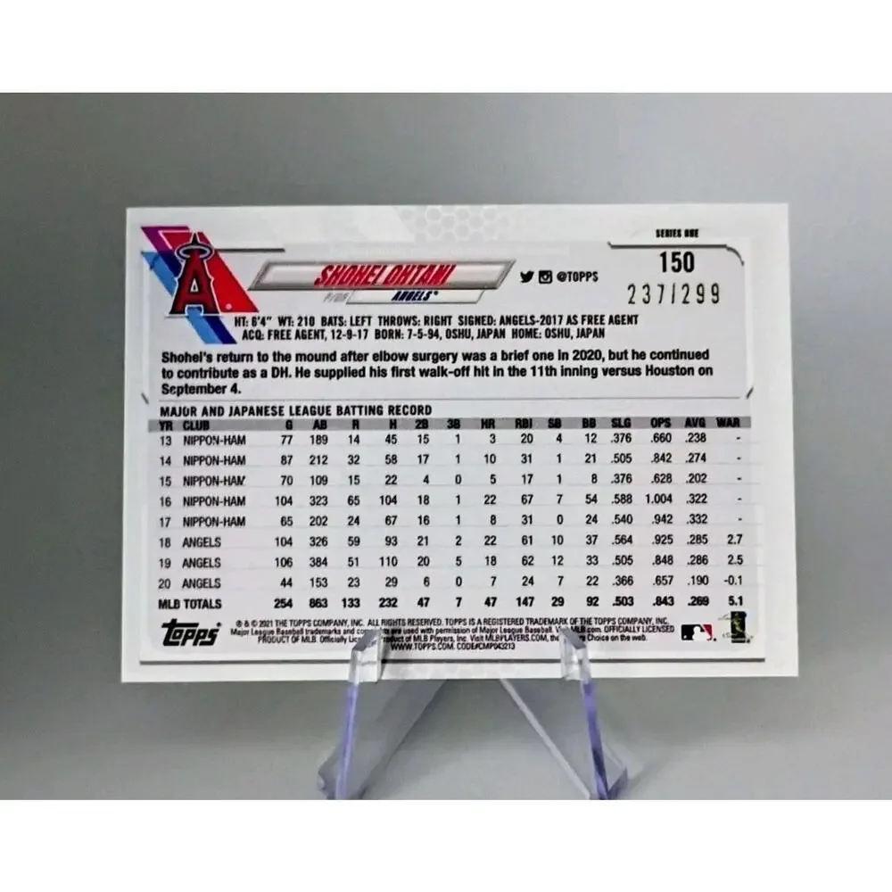 Shohei Ohtani 2021 Topps Chrome #150 Orange Foil Refractor SP 237/299 - Picture 7 of 8